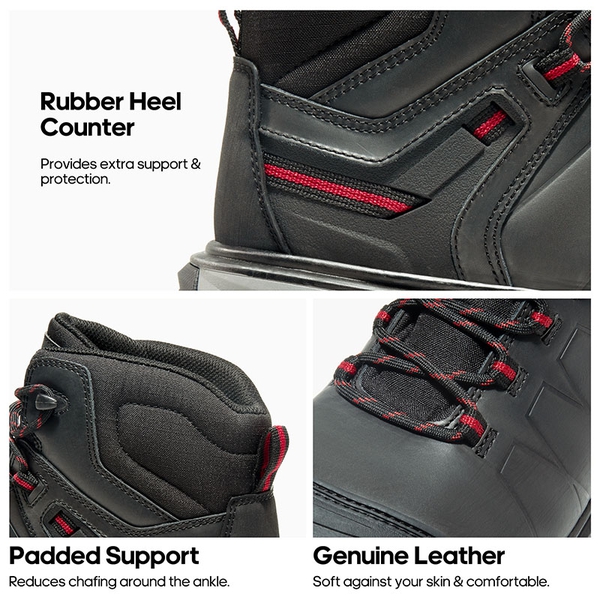 Men's Non-Slip Steel Toe Leather Work Boots - BLACK - 2